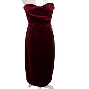 EXPRESS RUBY RED VELVET STRAPLESS MIDI DRESS SZ SM